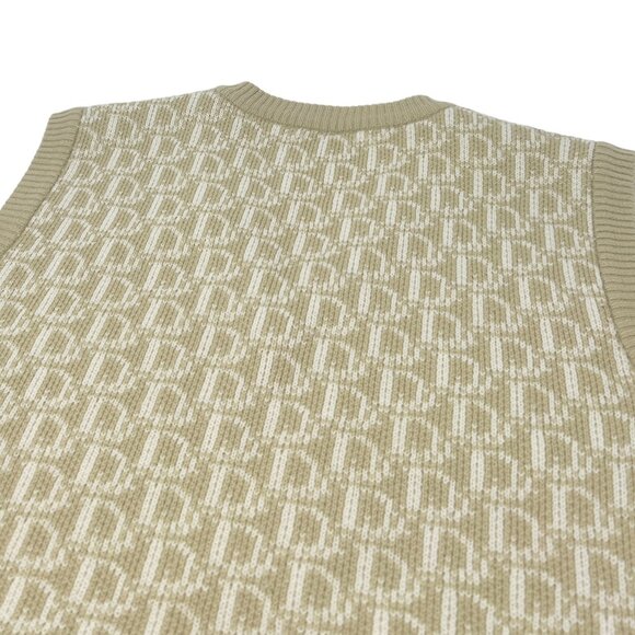 Christian Dior Vintage Logo Trotter Monogram Knit Vest #M Beige Wool [103477] - Picture 6 of 10